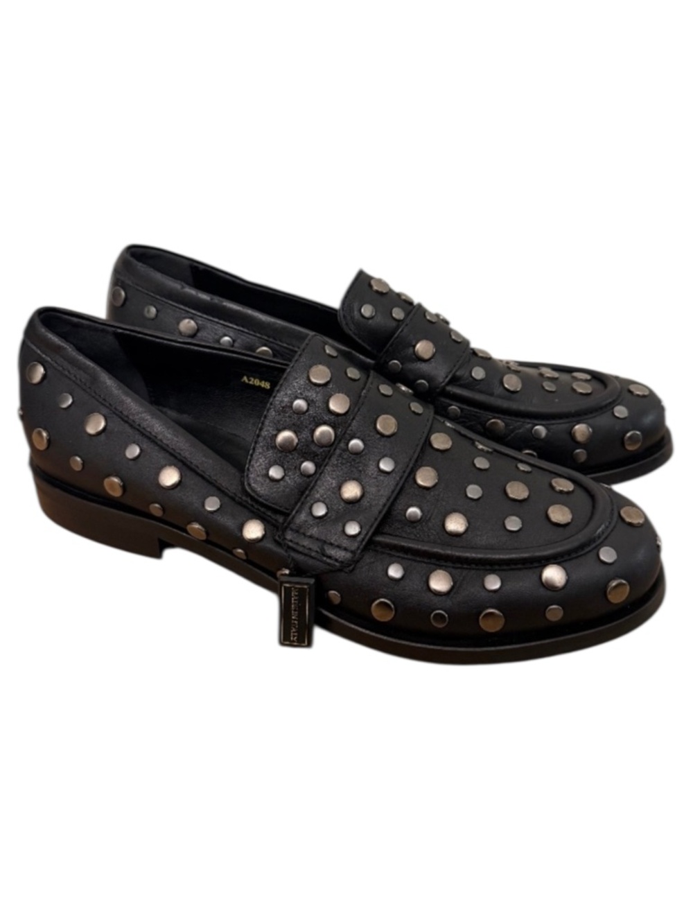 Napoleoni Women’s Studded Black Leather Loafers Size 40 Made In Italy